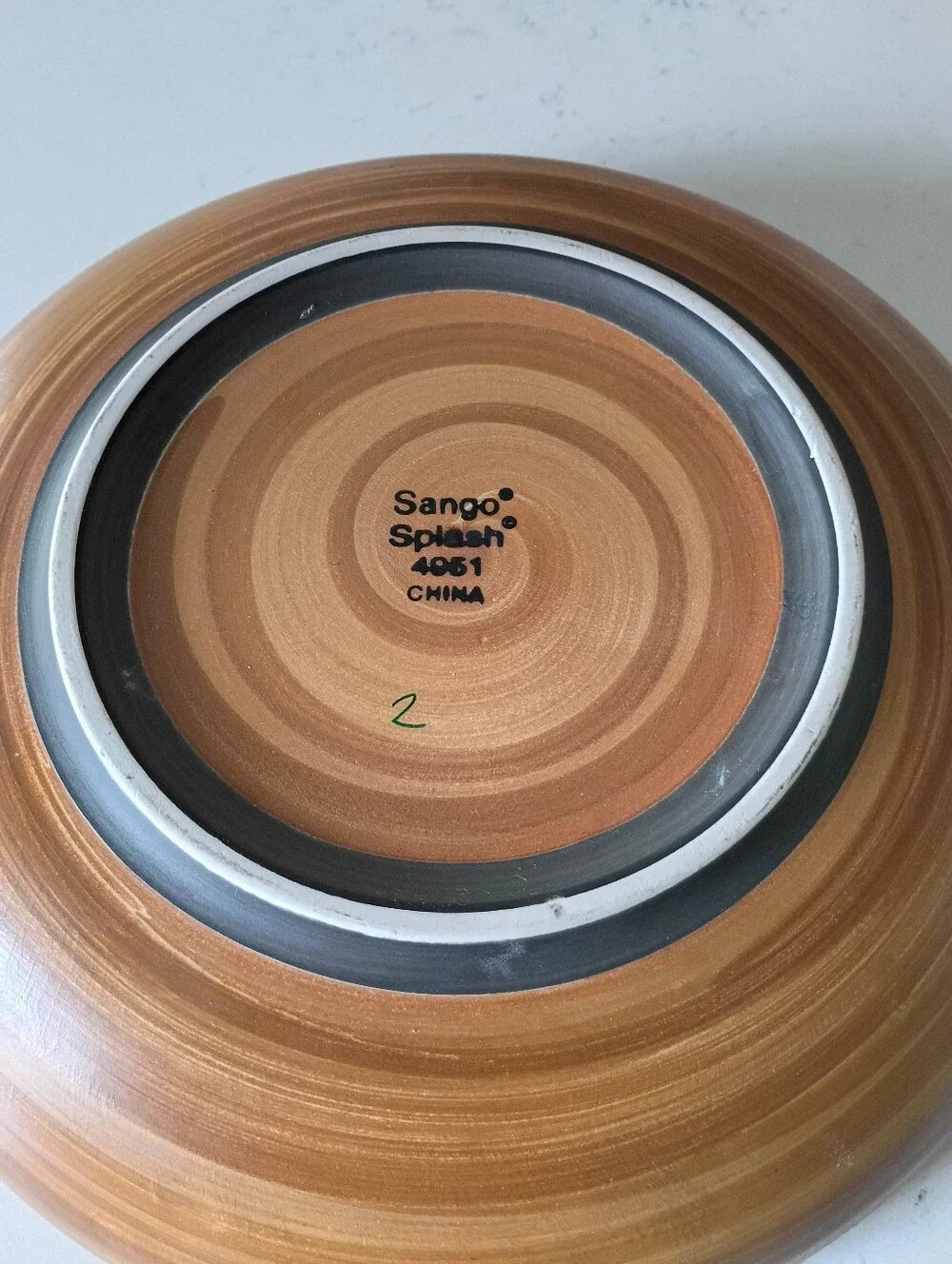 Sango Earth-Tone Stoneware Bowl with Black and Cream Bands